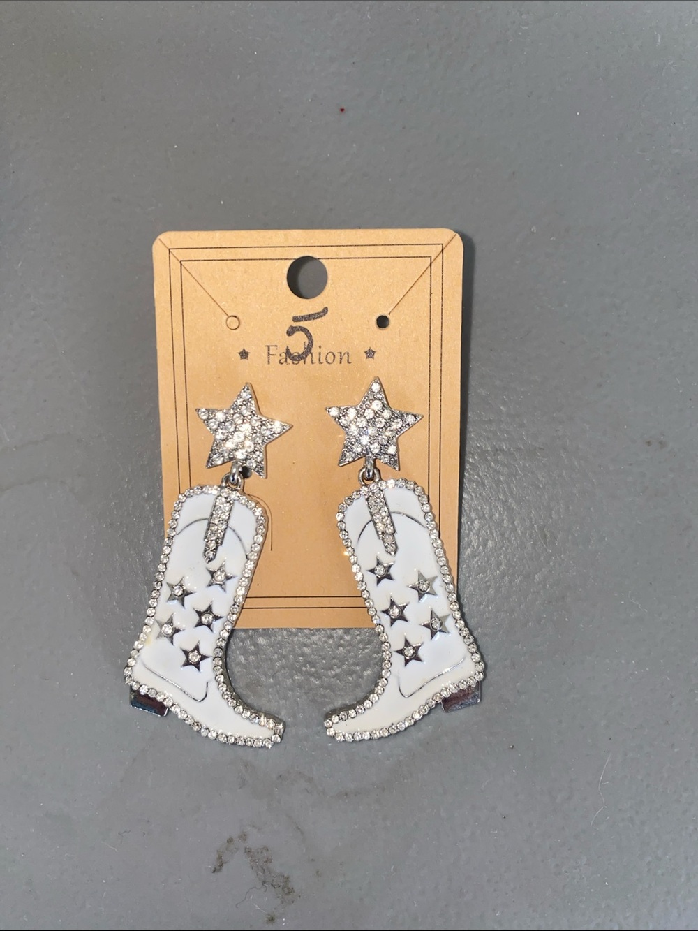 White Rhinestone Star Cowboy Boot Earrings